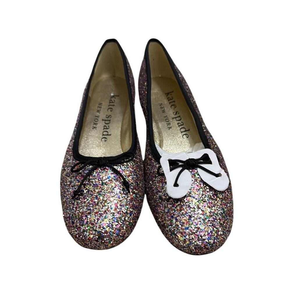 Kate Spade New York Honey multi-color glitter ballet flat black bow Size 8.5